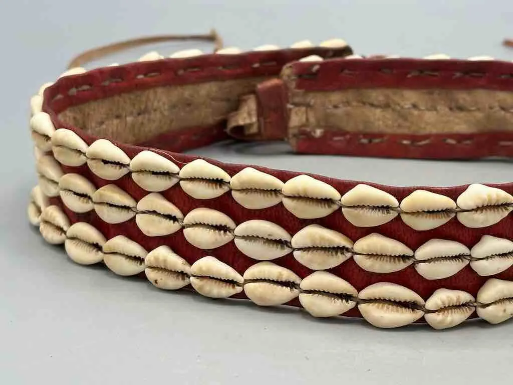 African Finest Quality Cultural Wide Real Cowrie Shell-Leather Tie Closure Belt - 4 colors