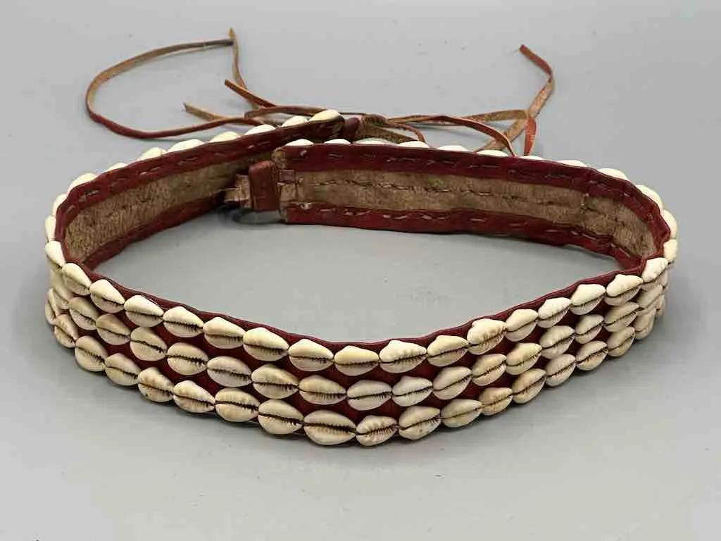 African Finest Quality Cultural Wide Real Cowrie Shell-Leather Tie Closure Belt - 4 colors