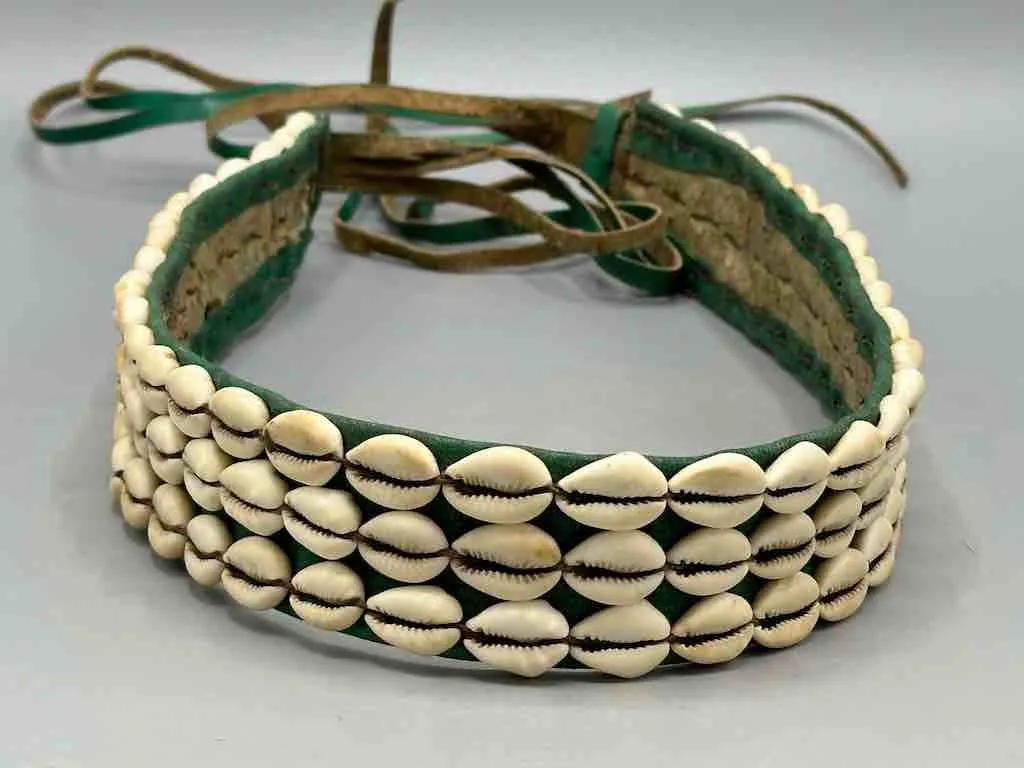 African Finest Quality Cultural Wide Real Cowrie Shell-Leather Tie Closure Belt - 4 colors