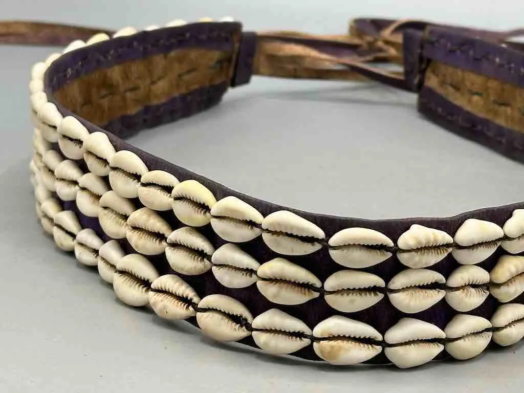 African Finest Quality Cultural Wide Real Cowrie Shell-Leather Tie Closure Belt - 4 colors