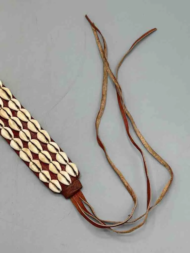 African Finest Quality Cultural Wide Real Cowrie Shell-Leather Tie Closure Belt - 4 colors