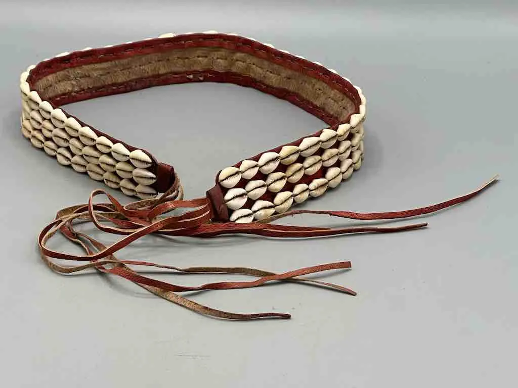 African Finest Quality Cultural Wide Real Cowrie Shell-Leather Tie Closure Belt - 4 colors