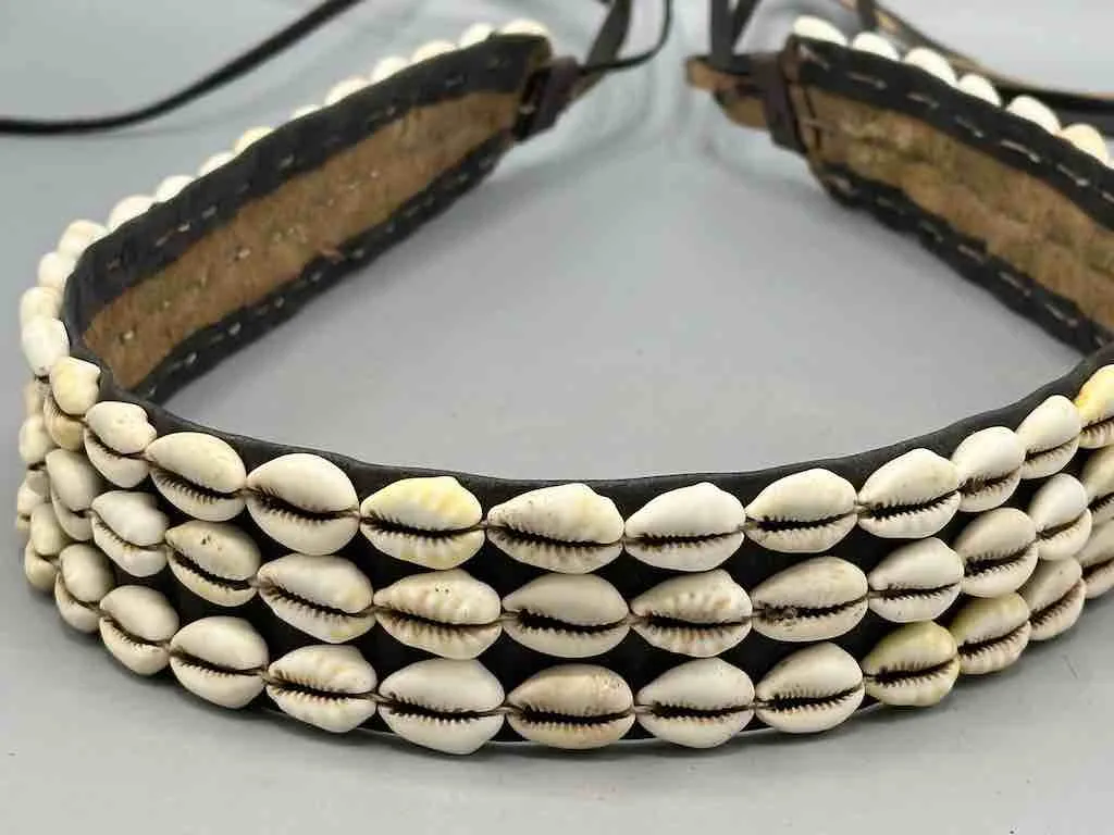 African Finest Quality Cultural Wide Real Cowrie Shell-Leather Tie Closure Belt - 4 colors