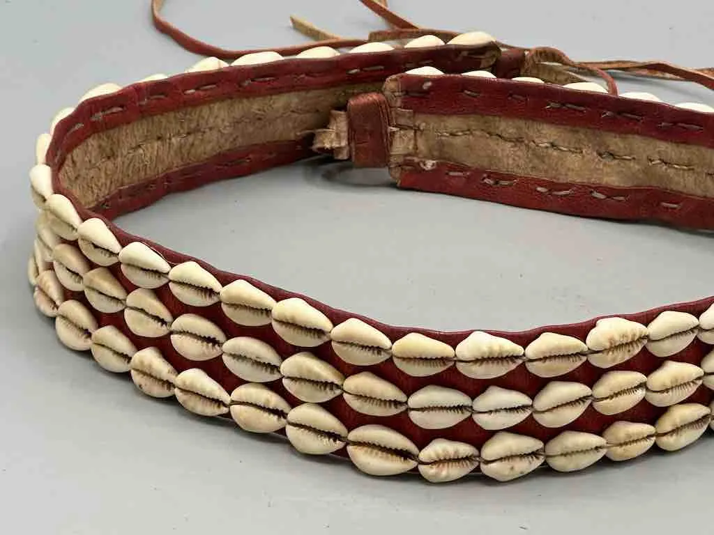 African Finest Quality Cultural Wide Real Cowrie Shell-Leather Tie Closure Belt - 4 colors