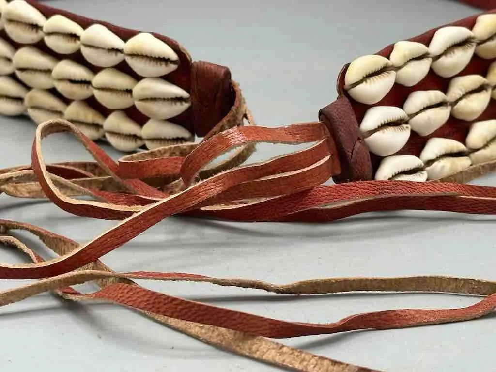 African Finest Quality Cultural Wide Real Cowrie Shell-Leather Tie Closure Belt - 4 colors