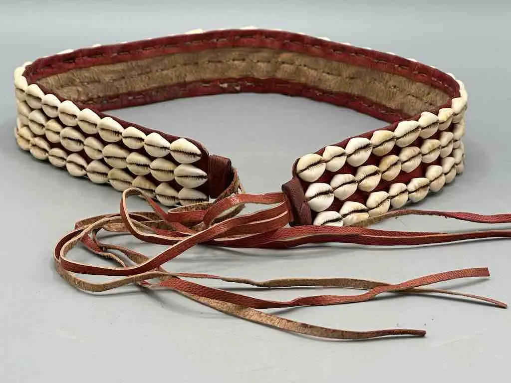 African Finest Quality Cultural Wide Real Cowrie Shell-Leather Tie Closure Belt - 4 colors
