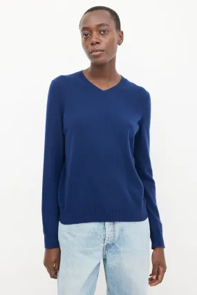 Blue Knit V-Neck Sweater
