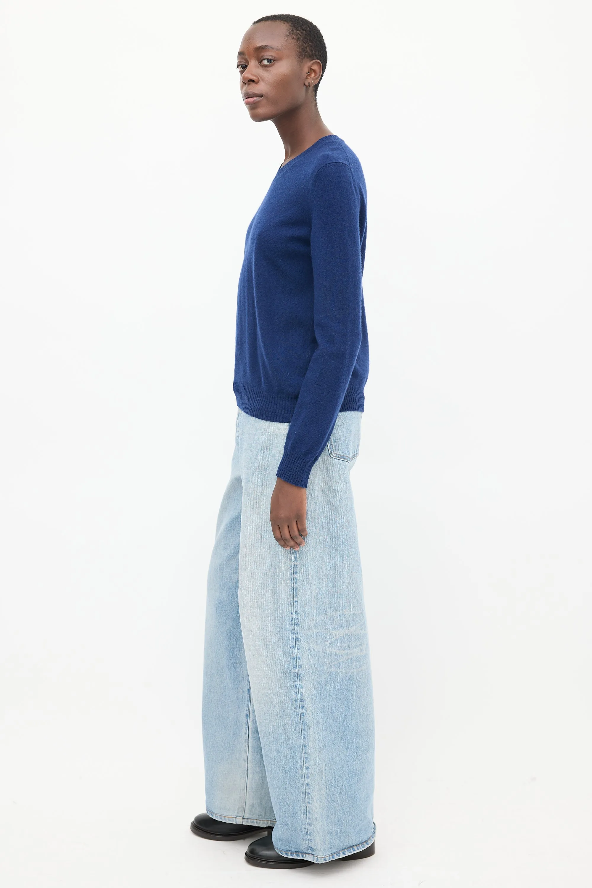 Blue Knit V-Neck Sweater