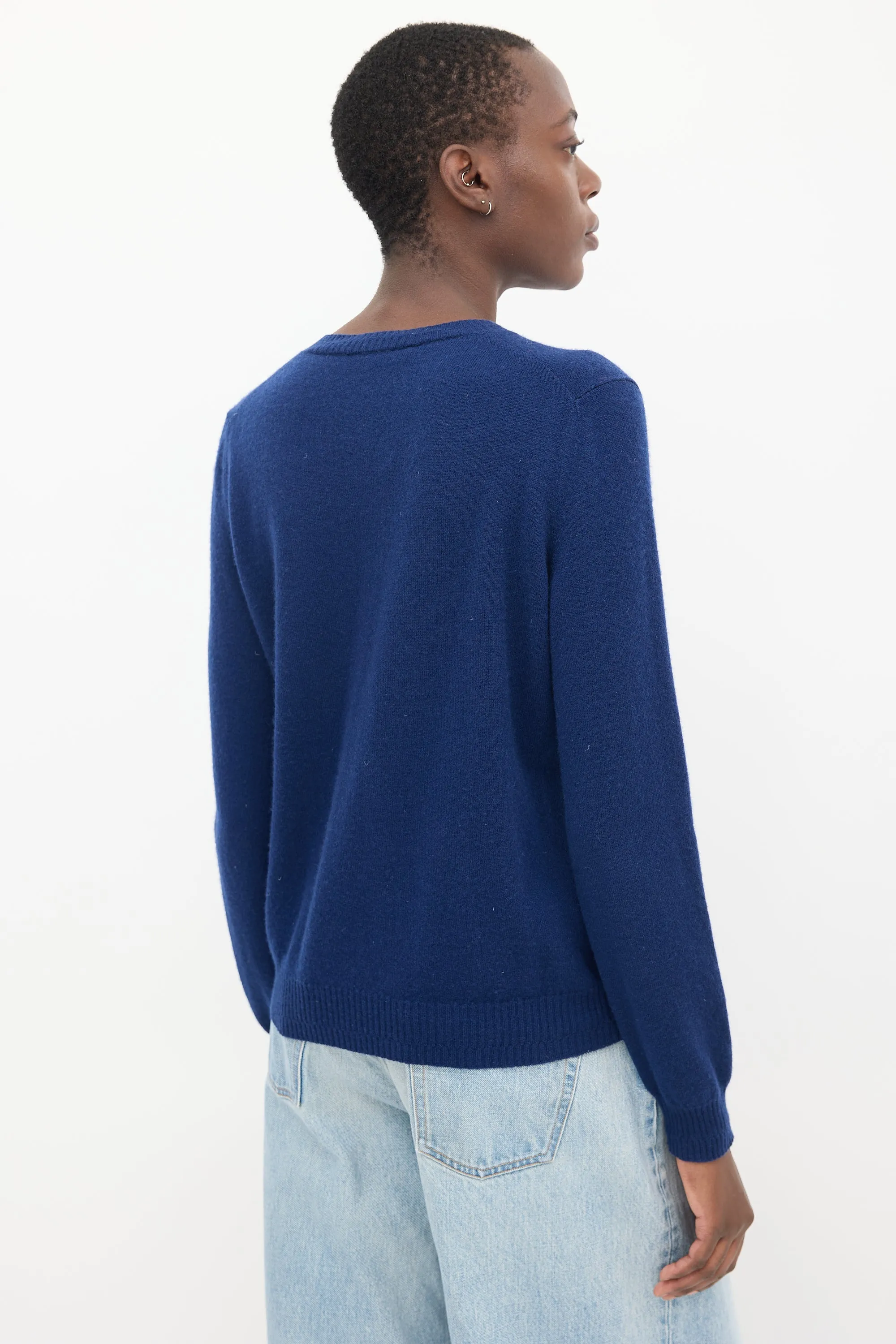 Blue Knit V-Neck Sweater