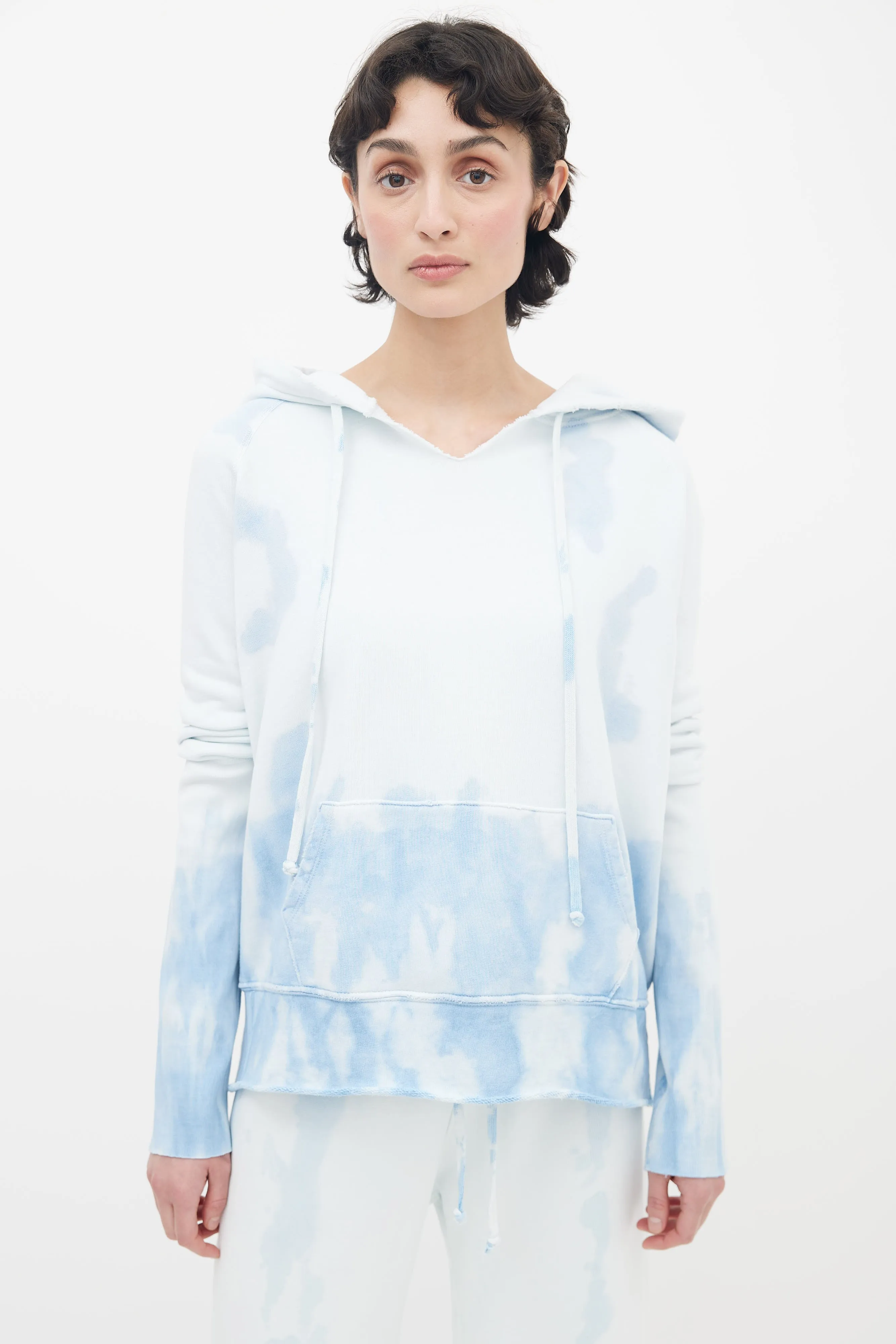 Blue Tie-Dye V-Neck  Hoodie