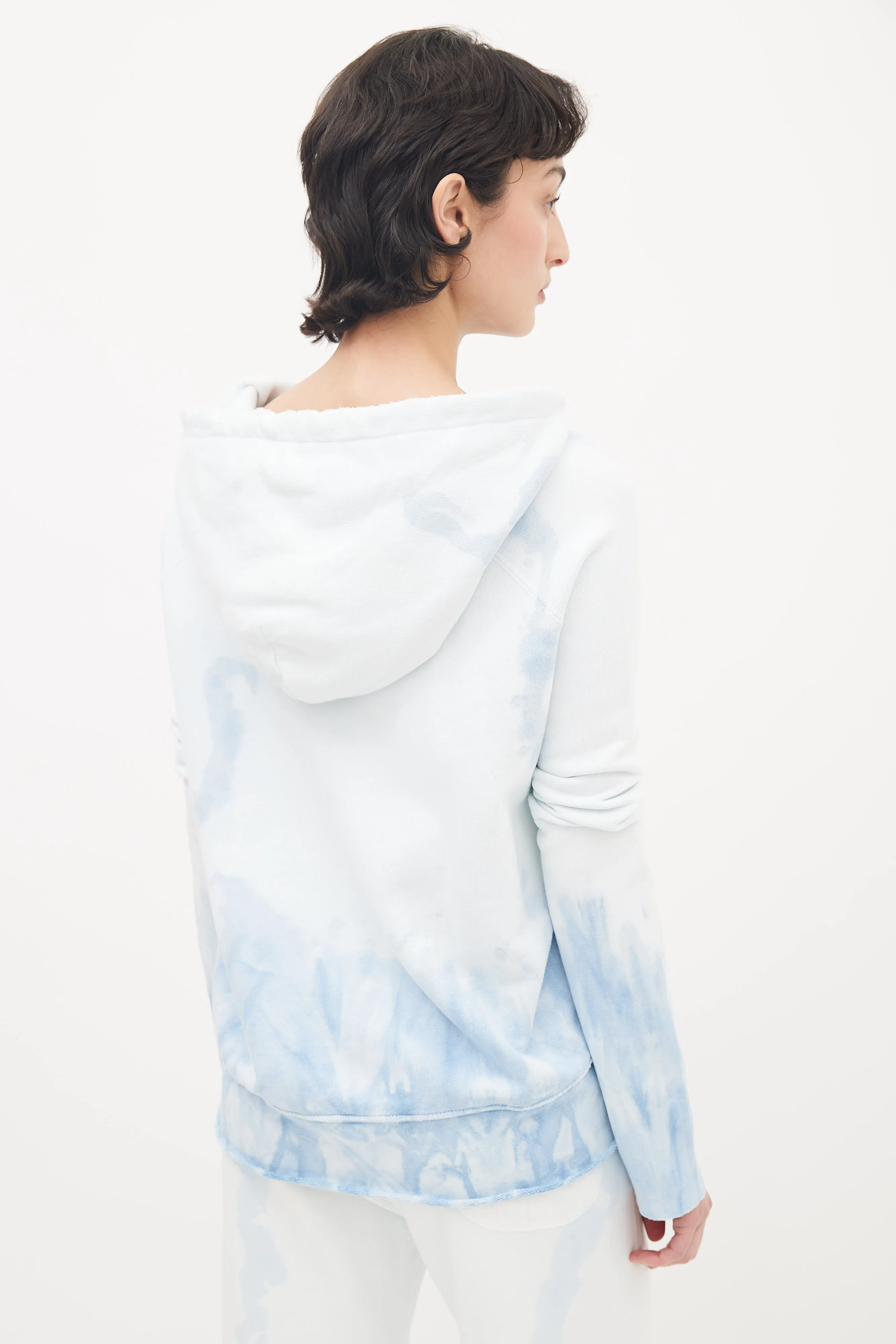 Blue Tie-Dye V-Neck  Hoodie