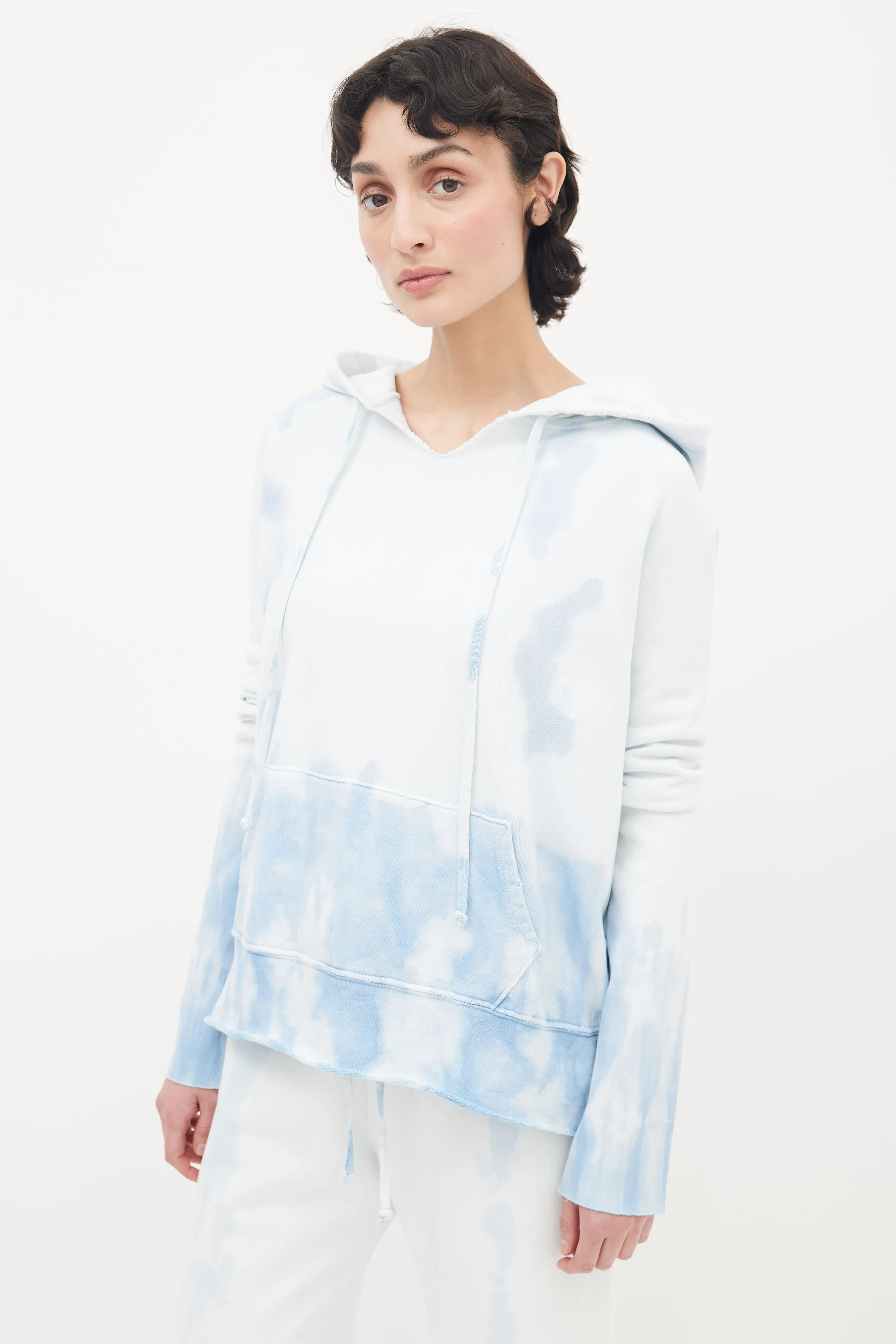 Blue Tie-Dye V-Neck  Hoodie
