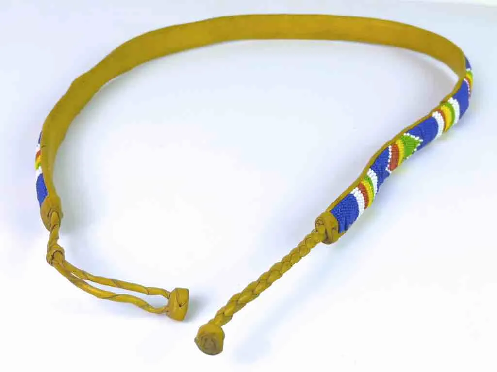 Blue Wide Beaded Leather Belt - Mali