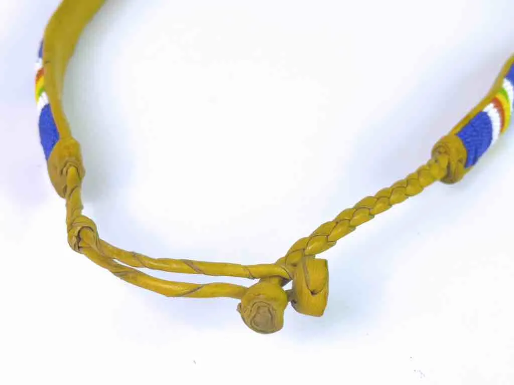 Blue Wide Beaded Leather Belt - Mali