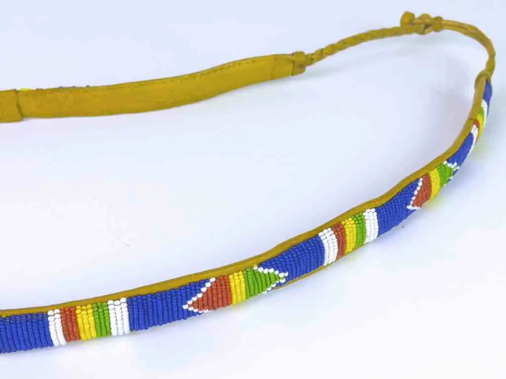 Blue Wide Beaded Leather Belt - Mali