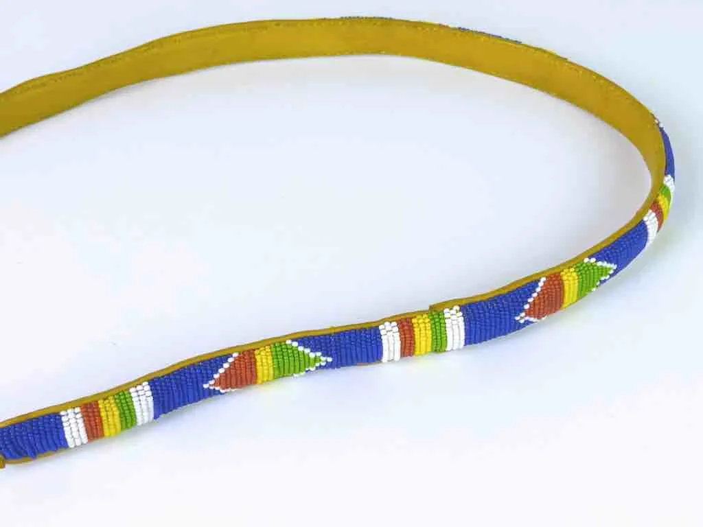Blue Wide Beaded Leather Belt - Mali