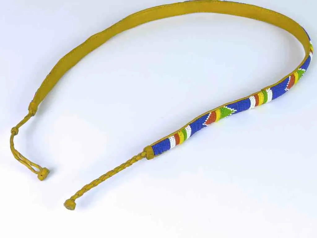Blue Wide Beaded Leather Belt - Mali