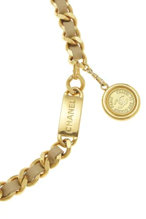 Chanel,  Gold & Beige Leather Chain Belt, Beige