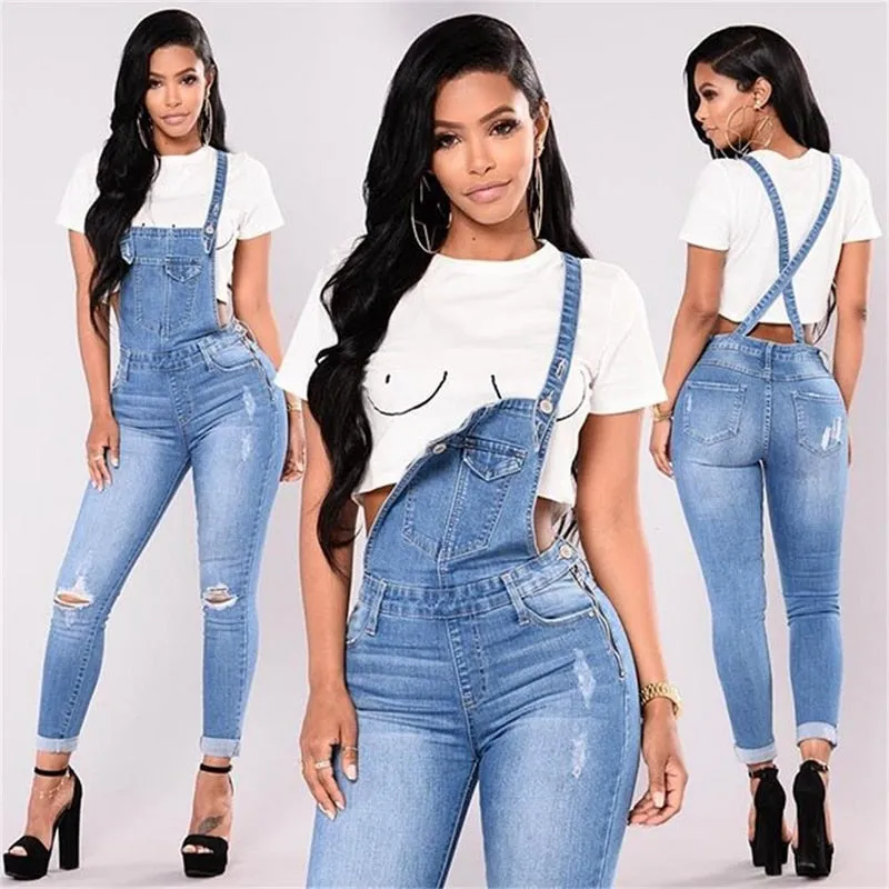 Denim Ripped Knees Dungarees