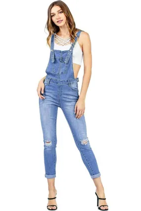 Denim Ripped Knees Dungarees