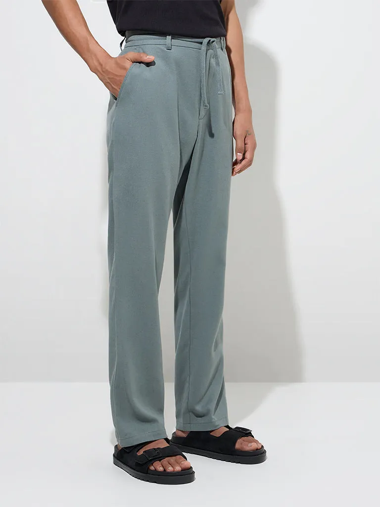 ETA Teal Relaxed-Fit Mid-Rise Cotton-Blend Chinos