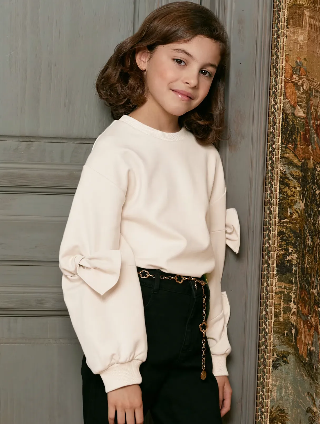 Girls Knit Pullover with Bow Detail