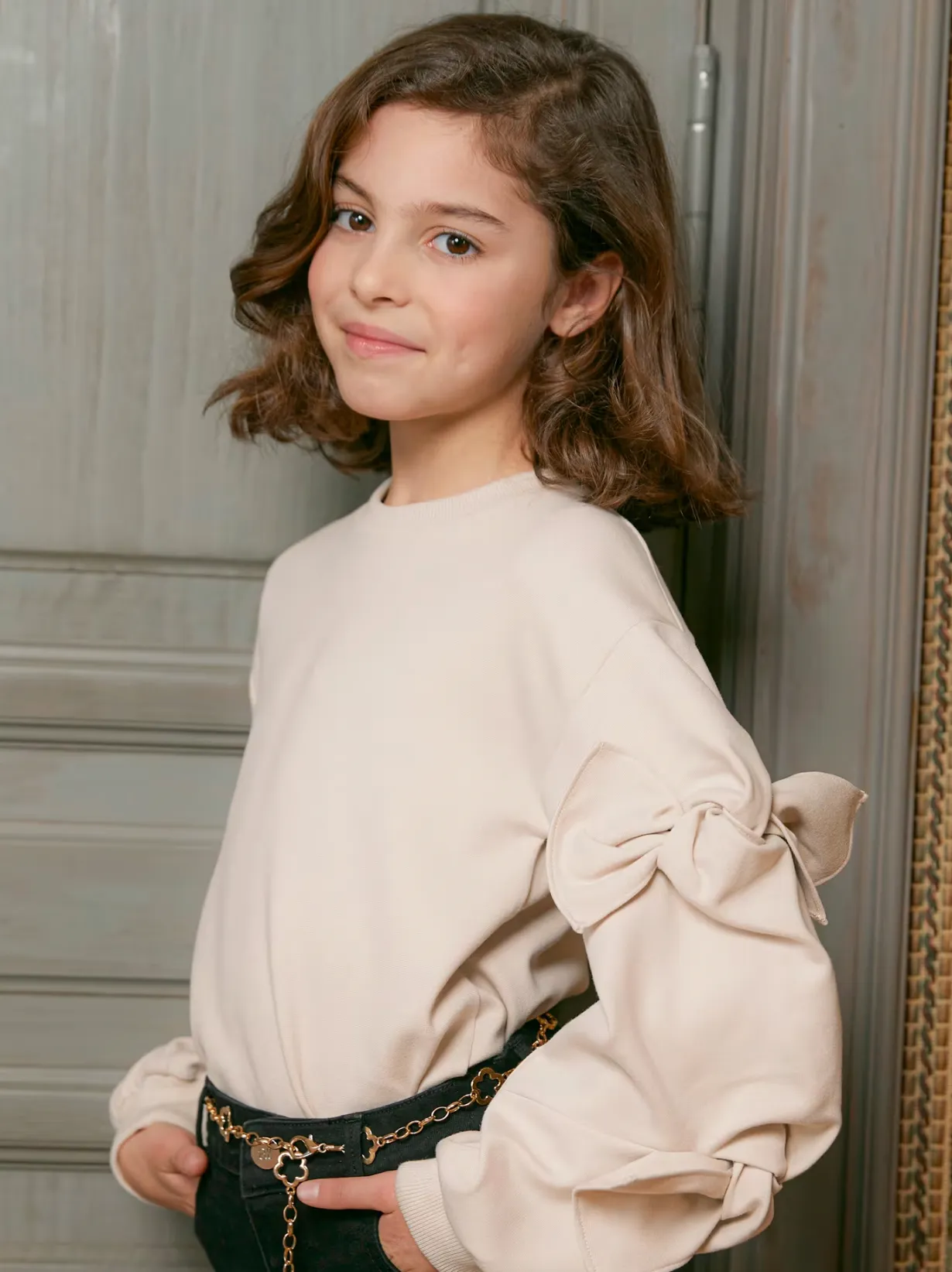 Girls Knit Pullover with Bow Detail
