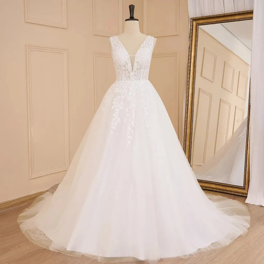 HEULORIA Elegant lace applique Boho Wedding Dress bride dress V neck plus size A line Wedding Bride Gown