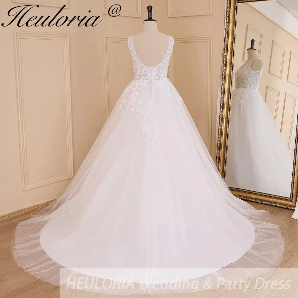 HEULORIA Elegant lace applique Boho Wedding Dress bride dress V neck plus size A line Wedding Bride Gown