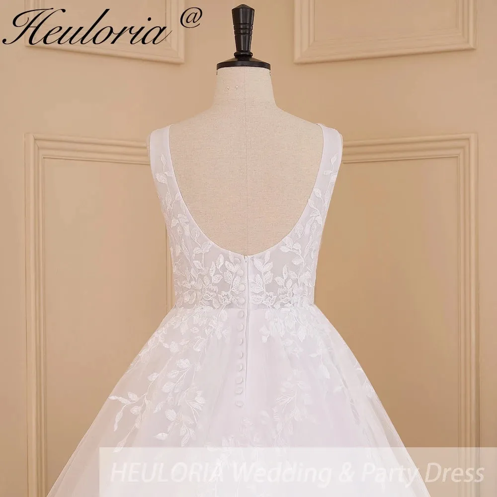 HEULORIA Elegant lace applique Boho Wedding Dress bride dress V neck plus size A line Wedding Bride Gown