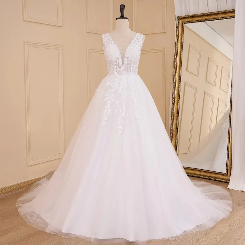 HEULORIA Elegant lace applique Boho Wedding Dress bride dress V neck plus size A line Wedding Bride Gown