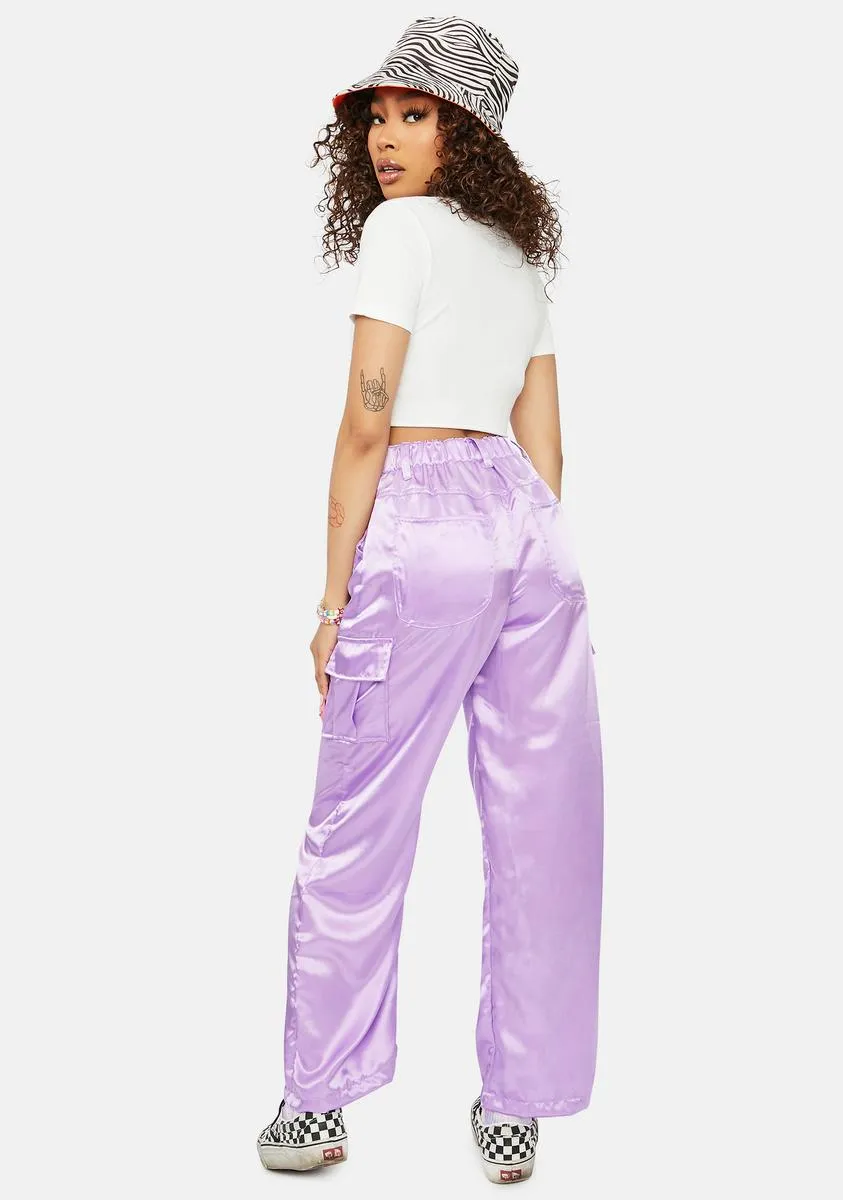 Lavender Spice It Up Satin Cargo Pants