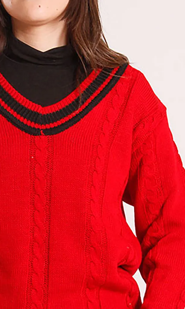 o201343-CABLE KNIT SWEATER - RED