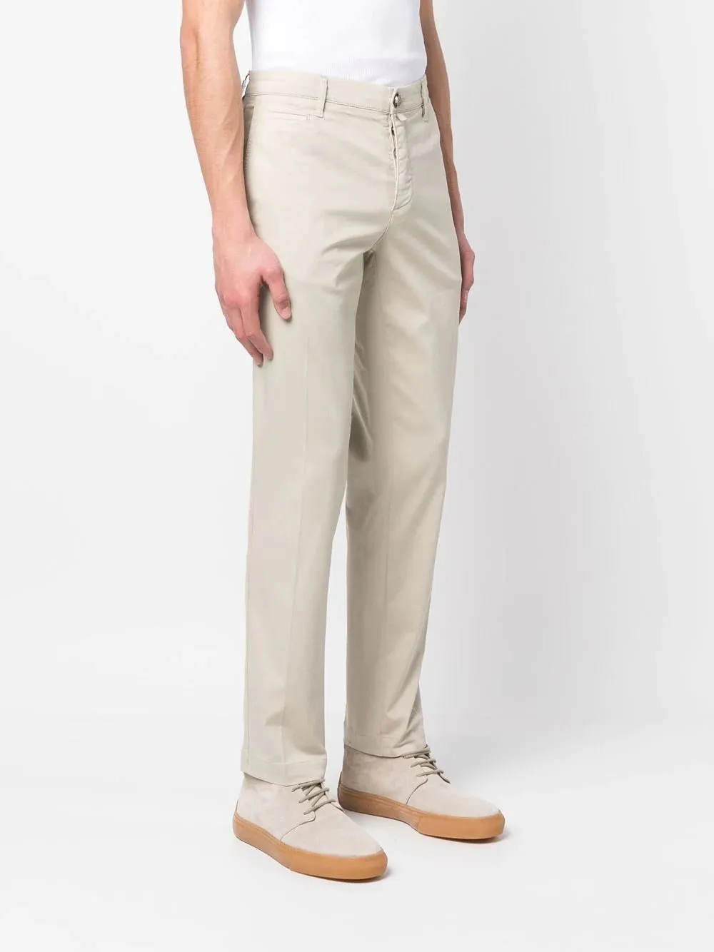 pressed-crease four-pocket chinos