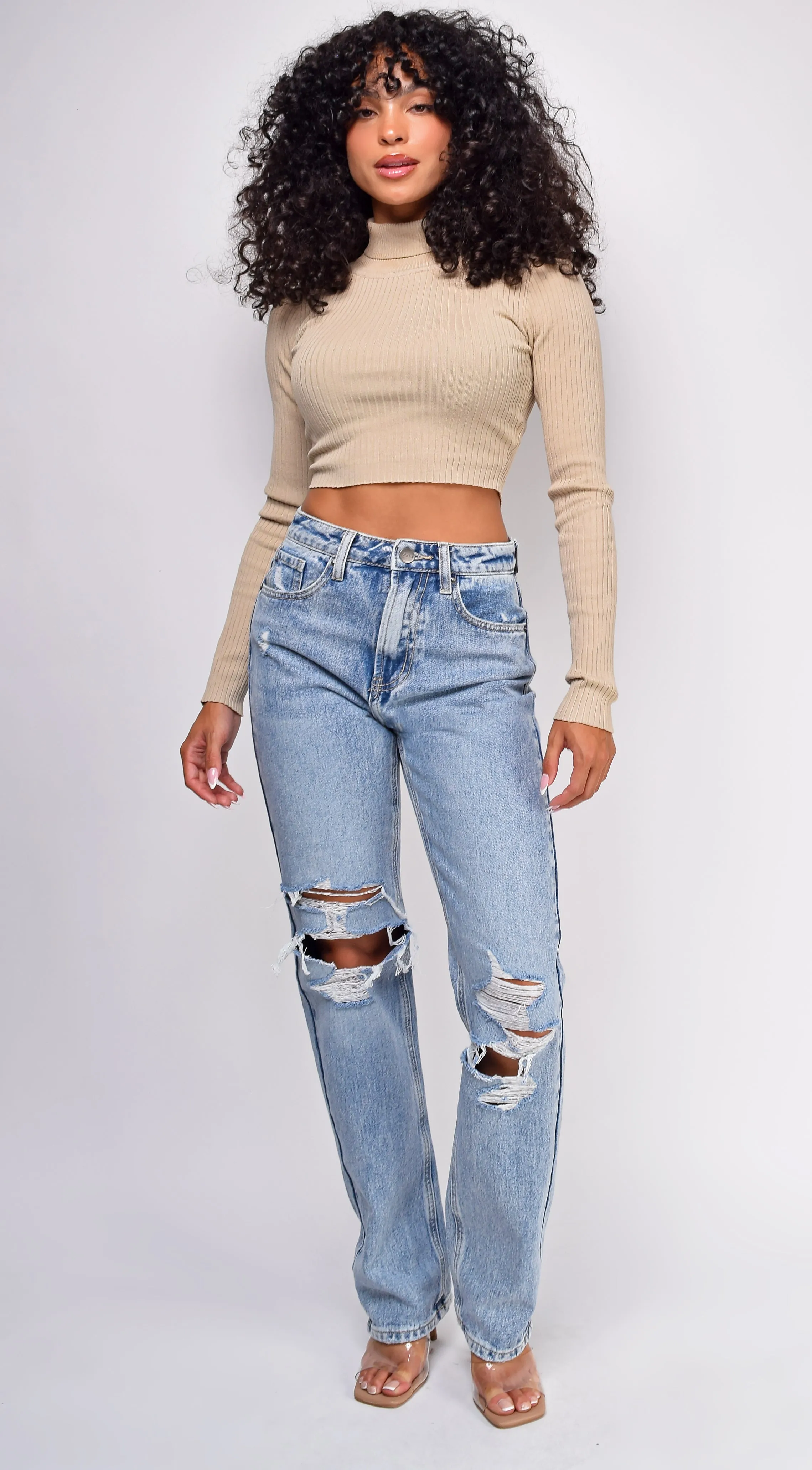 Rema Blue Knee Distressed Straight Leg Jeans