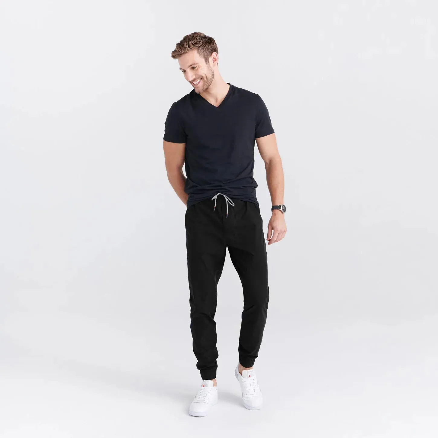 SAXX DropTemp Cooling Cotton Short Sleeve V-Neck Black - SXSV44 BLK