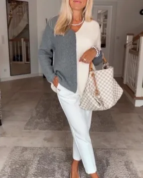 TastyHottie - V-neck color block sweater
