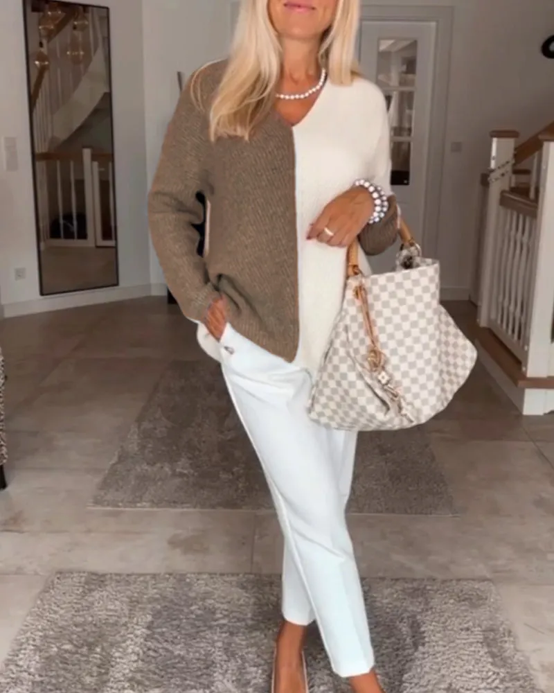TastyHottie - V-neck color block sweater