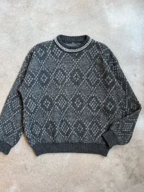 Vintage Grey Diamond Wool Knit Sweater (L/XL)
