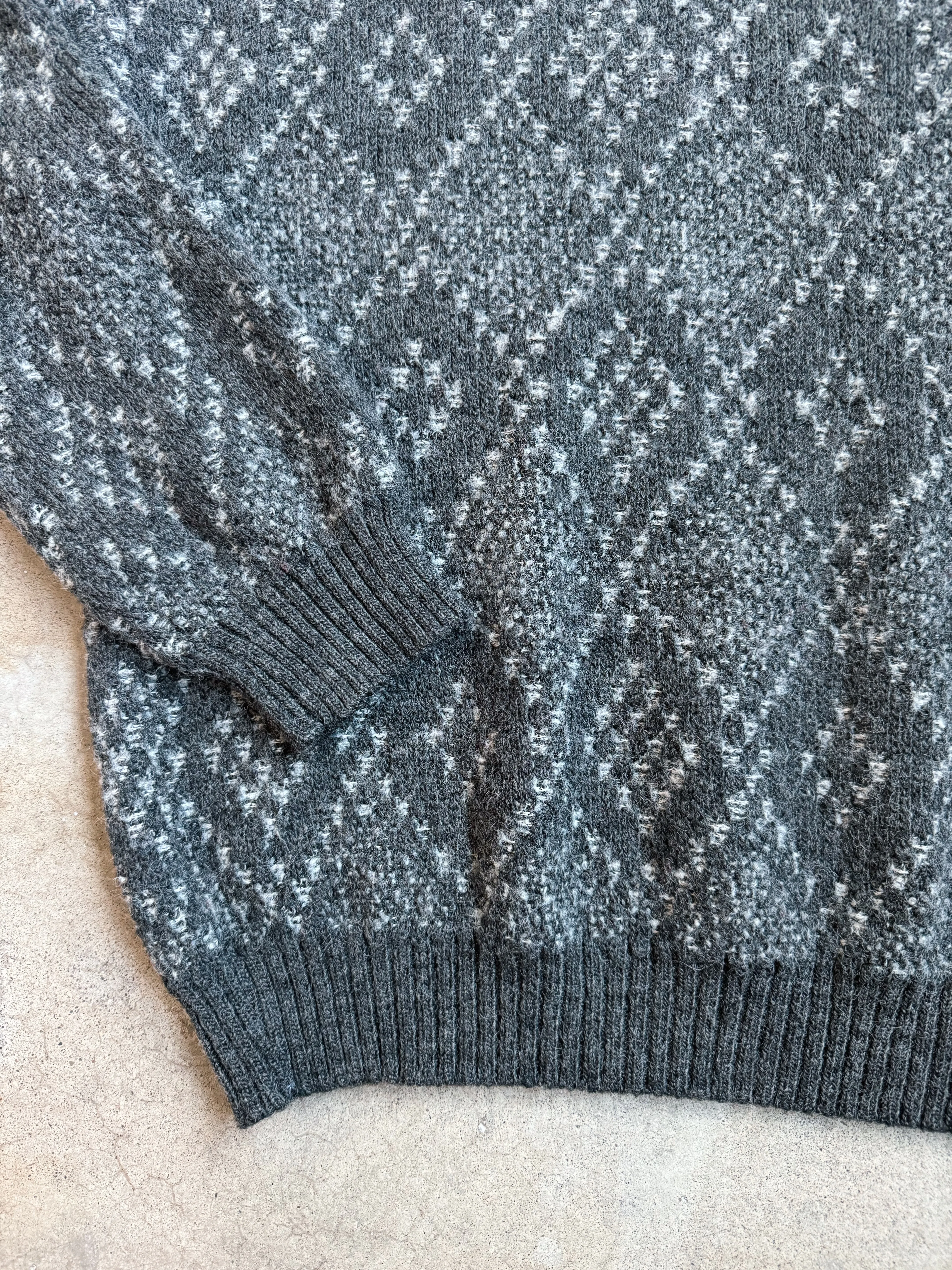 Vintage Grey Diamond Wool Knit Sweater (L/XL)
