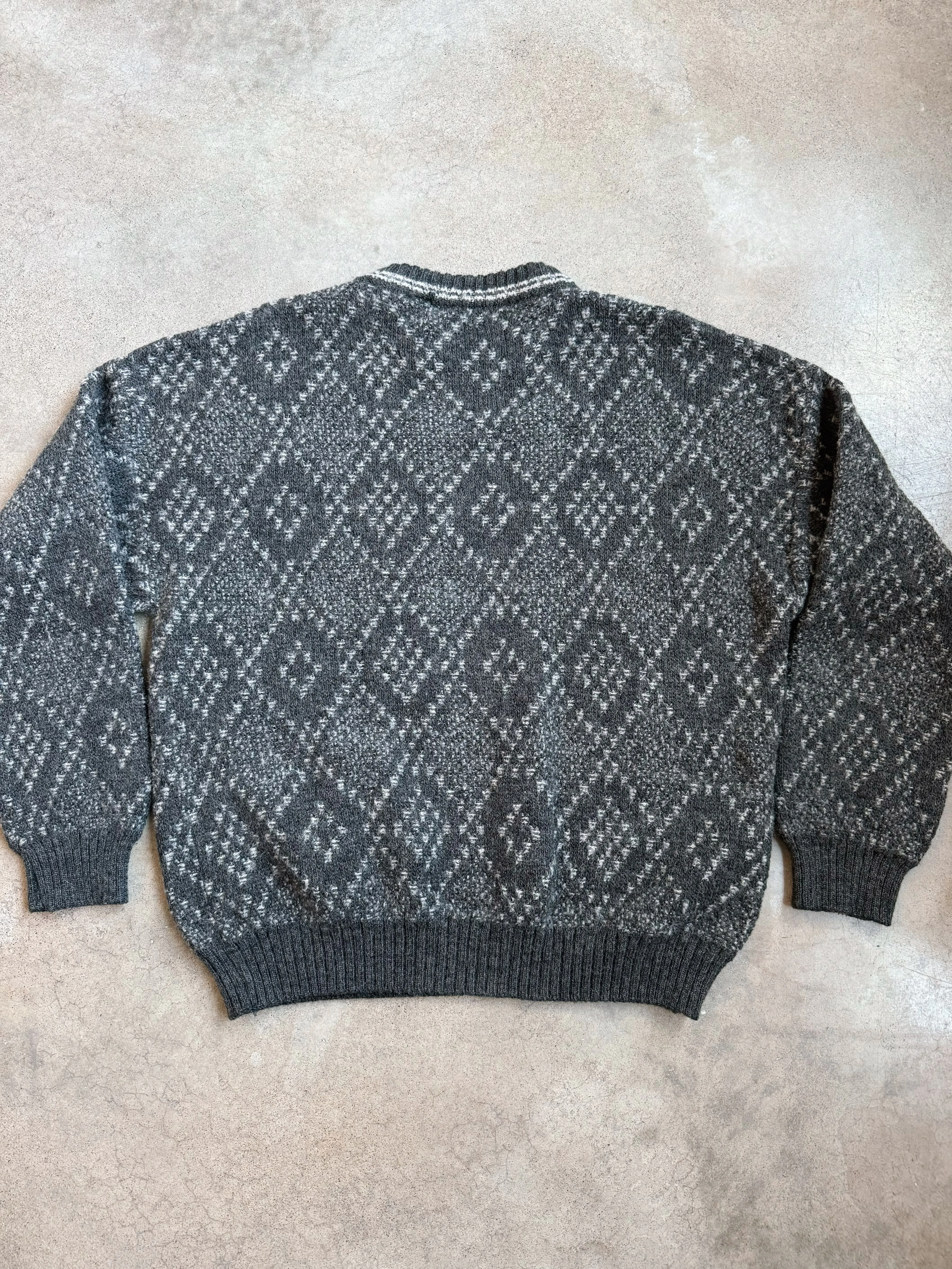 Vintage Grey Diamond Wool Knit Sweater (L/XL)